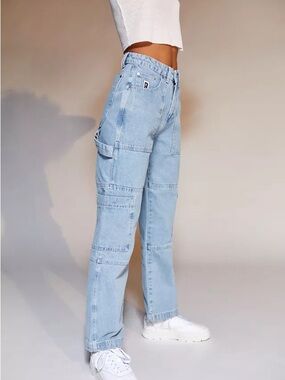 The Ragged Priest Light Blue Cargo Straight-Leg Jeans